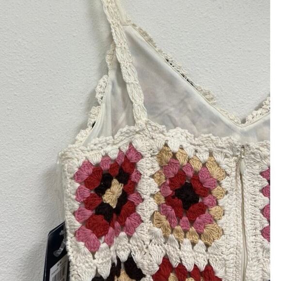 Lucky Brand Granny Square Crochet boho Dress Knit Colorful/Cream Sz xl - Picture 3 of 4